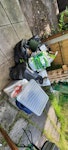 Collection of mixed waste 8 rubbish bags filled to varying degrees, a large plastic tub, and some miscellaneous packaging materials. All bags filled with mixed waste WA3 - removed for £90