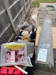 household waste Household waste due to moving. Also x3 bin bags & suitcase out front not pictured. Will also be small kids table and chair. Must collect Thursday 3rd. Back garden with side gate access. B92 - removed for £100