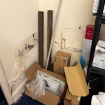 large shop collection lots of cardboard, boxes, chairs and fans. possibly chairs under cardboard boxes in final images. everything loose on the floor must go YO8 - removed for £300