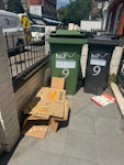 a green bin of mixed recycling mixed recycling largely cardboard boxes SW6 - removed for £60