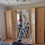 Wardrobe H220 x W270 x D57 Comes with intact mirrors, bolts, nuts and hinges. Good solid heavy pieces for upcycling or reuse.
The doors have no scrapes or scratches. Was put out in the garden on plastic & covered with tarp. If you would like to reuse the wardrobe or parts of it, best to pick up asap, as to not leave too long for the elements outside. W5 - removed for £85