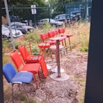 old furniture from betfred 4x old chairs 4x machine chairs 2 stools 1x round table base UB1 - removed for £90