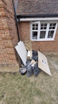 mixed waste mixed waste from a gas fire install. wood, cardboard, heat board off cuts and the pallet that its all sitting on can go also. KT22 - removed for £100