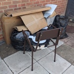 Domestic waste+chair Boxes with packing items, old bin, 3 black bags of Miscellaneous items AL7 - removed for £100