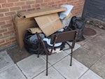 Domestic waste+chair Boxes with packing items, old bin, 3 black bags of Miscellaneous items AL7 - removed for £100