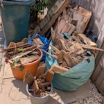 Pile of old wood Pile of wood from old tree house, broken up packing crates, pallets and fence panels PO18 - removed for £135