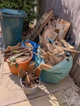 Pile of old wood Pile of wood from old tree house, broken up packing crates, pallets and fence panels PO18 - removed for £135