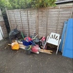 various household rubbish table tennis table - top only, couple of broken garden chairs and a mobility shower chair, small bits of household/garden rubbish, old door (broken up), a few bits of wood, old strip lights. need gone before Friday 11th, out the front so collection any time. BR6 - removed for £80
