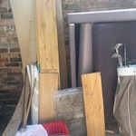 Small sofa bed and other items Wooden framed sofa bed, golf clubs, dismantled mdf shelving, snooker table, cat box and a few other bits as seen in 2 photos. TW3 - removed for £125
