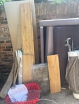 Small sofa bed and other items Wooden framed sofa bed, golf clubs, dismantled mdf shelving, snooker table, cat box and a few other bits as seen in 2 photos. TW3 - removed for £125