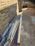 Roof shingle, pallet, wood etc old roof shingle from small cabin, small pallet, spare wood and composite, small pallet, chopped up old mdf worktop, guttering spare piece, general rubbish TW16 - removed for £100