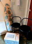 Microwave, stools, iron board Non working microwave oven. Two black metal stools. Ironing Board BN3 - removed for £35