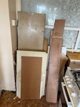 Small kitchen 6 kitchen units, 1 worktops (cut in 3 pieces), laminate flooring ~5m2, cooker hood, free standing cooker, sink & 3 bags of rubbish. It’s 2nd floor flat SE17 - removed for £150