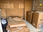 Cardboard polystyrene plastic Cardboard flattened
Cardboard in big boxes
Polystyrene packing material
Plastic covering material
Plastic freezer trays SN7 - removed for £120