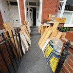 Floor boards, cupboards first 2 photos are of cupboards/shelves lying in front of the house with easy access from the street. The third photo is of floor boards lying at the back of the house also on ground floor but 2 steps to enter house and then 2 steps down SW6 - removed for £470