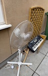 keyboard, fan, trellis, garden Small greenhouse frame, broken trellis, keyboard, and fan DA14 - removed for £70