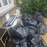 Household waste mainly bagged Household waste mainly bagged. Approx 20 bags. Some loose inc heavy exercise bike. In 2 places, front garden and rear alleyway. Access to rear through a side gate parking is not easy as very near to a station. Please ensure you are aware that there is an alleyway to get to some of it and please make sure you are aware that making is at a premium. No builders rubble just household DA8 - removed for £200
