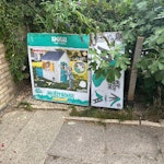 Boxes, timber, lawn mower Packaging boxes, mechanical lawn mower, toilet macerator, old wooden shelving unit, viroc (cement particle board), garden trellis SE10 - removed for £60