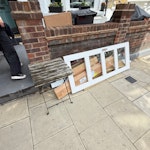 wood, door, table, cardboard I’ve got an old door, old window blinds, an old outdoor table and cardboard boxes. the door and cardboard is potentially reusable but the rest is junk E5 - removed for £65