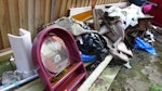 Wood.Carpet.Basin pedestal Old wood.Carpet bits.Basin Pedestal.Wall mirror. TS22 - removed for £240