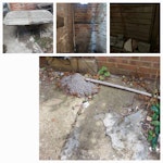 Mixed waste and furniture 1. 4 pallets and 1 wooden panel made from pallet wood
2. Outdoor wooden shelves
3. Dining table and 4 dining chairs
4. Disassembled ikea shelving unit
5. Wooden changing table top
6. Old mop
7. Old blind
8. 4 black bags of discarded hardcore material
9. Wooden garden table
10. Men's Bike
11. Old rusted spade
12. Broken long tree clipper
13. Long pieces of thin wood
14. 5 - 10 Pieces of concrete
15. Leaves/garden waste
16. Discarded suitcase
17.Small wooden shoe rack
18. 10-15 roof tiles NW2 - removed for £200