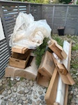 light packing waste and blinds light packaging waste, a broken down palette and a couple of broken blinds. access anytime through front gate SW16 - removed for £55
