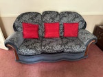 Sofa, armchair, 2 x units Sofa & armchair have fire resistant labels. The draw units were hand built and very well constructed by a professional cabinet maker.
These are bulky items from our mothers bungalow. See photos.

Ideally collection can be pm on Monday 4th August. They can be left under a car port for collection Tuesday 5th. SG18 - removed for £130
