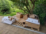 Pallet, rail, boxes pallet, solar rail and various foam, boxes of rubbish NR28 - removed for £125
