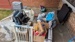 bags, boxes, bric-a-brac Kids scooters, kids table, small kids single bed frame  disassembled+ kids mattress,  baby high chair, pushchair, 1 garden chair, 1 suitcase, 2 stair gates, 2 medium boxes of bric-a-brac, 1 large suitcase, 1 sack barrow, 1 large TV unit disassembled, 2 black bin bags of clothes UB6 - removed for £120