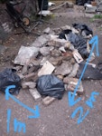 Rubble About 2m3 of large loose rubble
+ 10 bags of smaller pieces of rubble ( half filled)
+ 3 large metal poles 2m to 2.5 m
+ Corrugated pvc roofing 

If it is not possible to take everything, then the rubble is the most important.

Many Thanks PO2 - removed for £225
