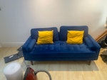Blue velvet sofa + cushions Blue velvet sofa in excellent condition. Had agreed a buyer but they didn't show so I now need to get rid of it ASAP. The dimensions are 78D x 176W x 85H centimetres. The cushions are included if desired.

I'm on the ground floor and this will fit through the door sideways. It's not that heavy and I can help you lift in into the van, etc. SW19 - removed for £0