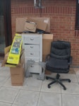 Chair,Cabinet boxes etc Office chair, Cabinet, small ground trolleys, Boxes with packaging etc AL7 - removed for £120