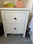 Bedside table and wood crate Bedside table, height 65cms, width 54 cms, depth 38 cms. Crate height 92 cms, depth and width 54 cms. SE16 - removed for £60