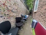 Church items for collection ~25 assorted chairs, a small mattress, a desk, an old water cooler base, 2 empty wooden boxes, a couple of child play toys, 2 large bags full of duvets and pillows, 2 large soundproofing boards, and several misc. church related items W1 - removed for £190