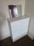 Two chests of drawers (white) Two sets of medium sized white drawers with 5 drawers.

90cm tall, 70cm wide and 36 cm deep.

Please note one handle is broken but should be easy to replace and hopefully cheaper than a new set of drawers! N1 - removed for £100
