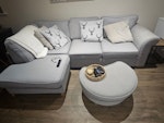 Corner sofa and foot stool Corner sofa and puffet. 
Scatter cushions not included. LS25 - removed for £0
