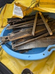 Bag of Household Waste The contents of the bag is mostly cut down fence panels, a small child’s bike, a fabric headboard and some packaging. There is an additional working steel cabinet and shelf unit which is still in workable condition, KT15 - removed for £150