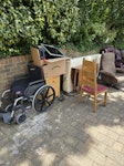 chairs and funiture wheel chair, electrical stuff, printer and monitor, cables, 3 draw dresser, single mattress, 70s folding table, wood chair, chair and 2x lazyboys. must take all SW20 - removed for £250