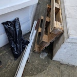 Pallet, wood and steel angles Wooden pallet, 3 steel angles 50x50x3mm of 1700mm length, rubble bag of wood SW11 - removed for £40