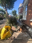 Garden shed rubble bunch of wood
a few bricks and stone tiles 
plastic
smaller rubble N4 - removed for £200