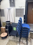 Small Office Clearance x7 meeting room chairs, x1 pallet, x1 coil of electrical cable, x1 flipchart, x1 old under sink water heaters, x4 large bins, x10 small desk bins, x2 sign stands, x1 marketing A-board WC1B - removed for £150