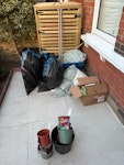 curtains / bin bags / box curtains and curtain poles, bin bags, card box and pots SW14 - removed for £35