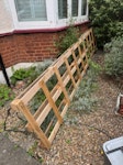 pallet, decking, metal junk large pallet (4m X 0.8m), old wooden decking and chip board, old mechanical lawn mower, 2 metal bins, 1 tyre, steam mop (broken), plastic clothes rail, long bits of plastic, 1 bike wheel, SE26 - removed for £90