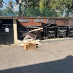 Dumped carpets A number of dumped carpets and an armchair blocking the bins. E3 - removed for £90