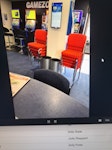 furniture 10 x red customer chairs
2 x red high stools 
6 x red high stools toppers. OX18 - removed for £250