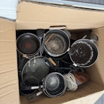 Big box of old pans and grill Old pots and pans, and electric grill and broken iron SE20 - removed for £35