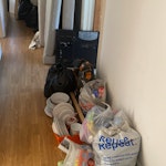 2sofas, marble tble, misc furn 2 sofas, marble table, garden unit, 6 plant pots, small bbq, 20 bin bags of kitchen ware, wooden unit (9 panels), small lamp, samsung tv (working). NW3 - removed for £200