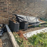 3 seat sofa and 3 black bags. 3 seat sofa (dismantled) and 3 black bags of house rubbish. Side gate easy access. W12 - removed for £90
