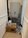 Desk + vacuum + microwave etc. Desk: 180x80cm, can be reassembled and used ::: Vax Mach Air Upright Vacuum Cleaner: works fine ::: Vax ECR2V1P Carpet Cleaner: barely used, works fine ::: Shopping trolley: barely used, works fine ::: Panasonic NN-CT54JWBPQ Microwave: works fine, needs bulb change ::: Levoit Humidifier: works fine, barely used ::: Metal office chair base ::: NW3 - removed for £100