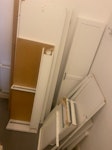 Dismantled Desk and Wardrobe Largest piece approx 75 inches tall. I live in a flat up two flights of stairs but will be able to bring the pieces out to the front of my building if you can give me a time slot. 17 individual pieces total- 5 of these small poles etc, as well as 12 pieces of flat wood of varying sizes. BN3 - removed for £60